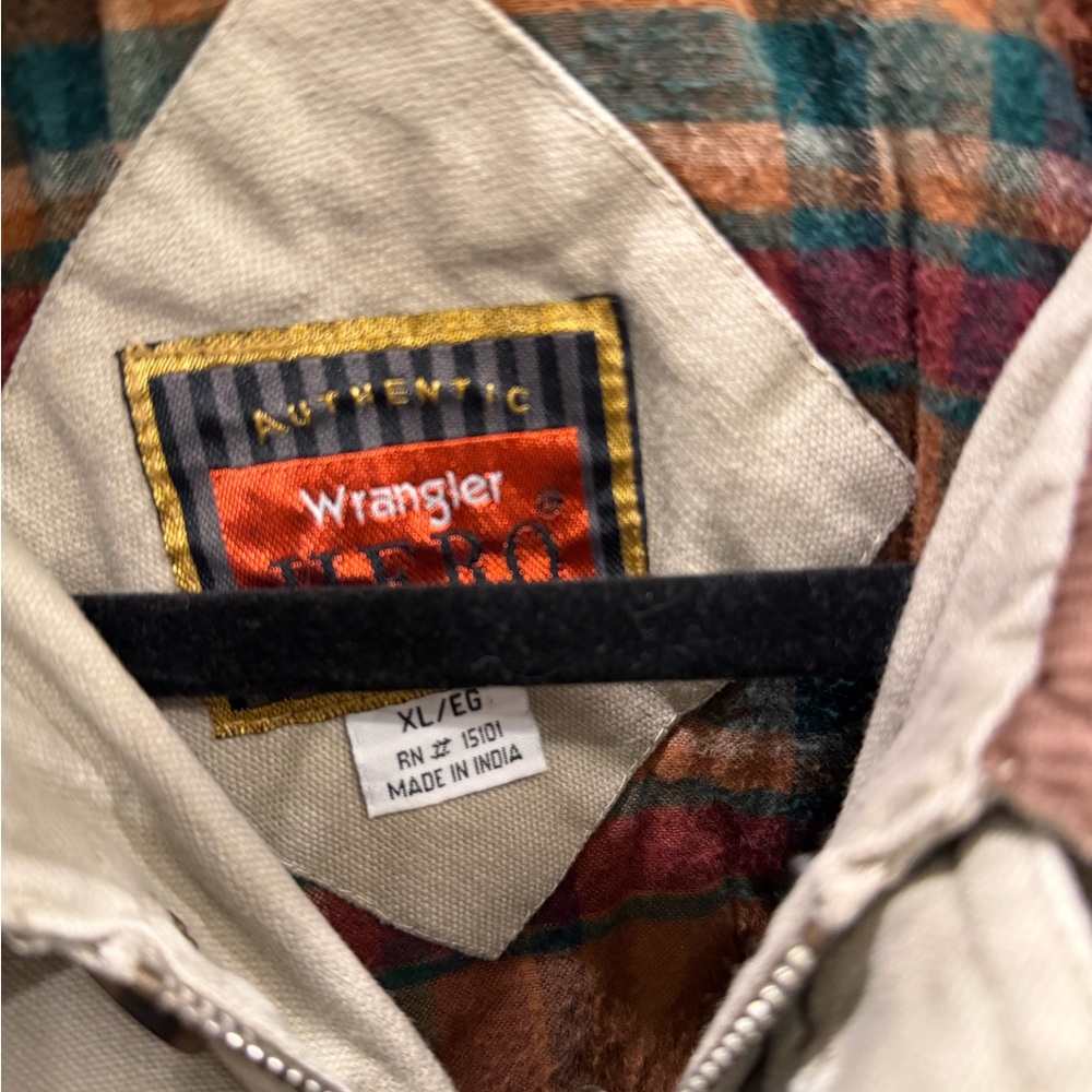 Wrangler Hero Canvas Workwear Jacket | Plaid Lined Corduroy Collar | XL - Picture 5 of 5
